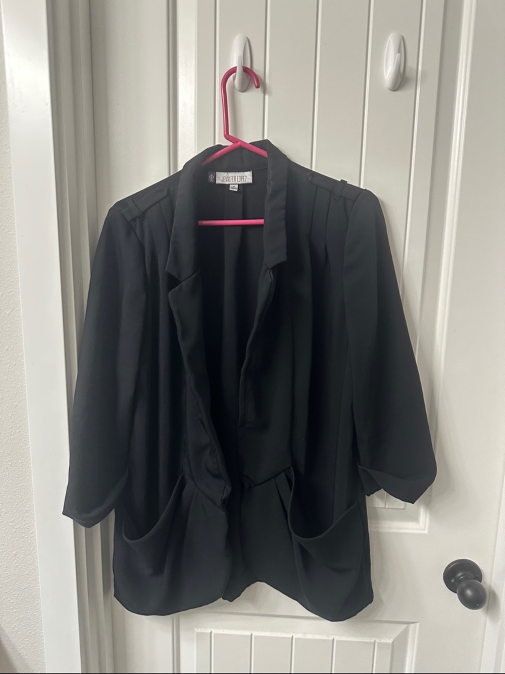 Jennifer Lopez Black Draped Open-Front Blazer